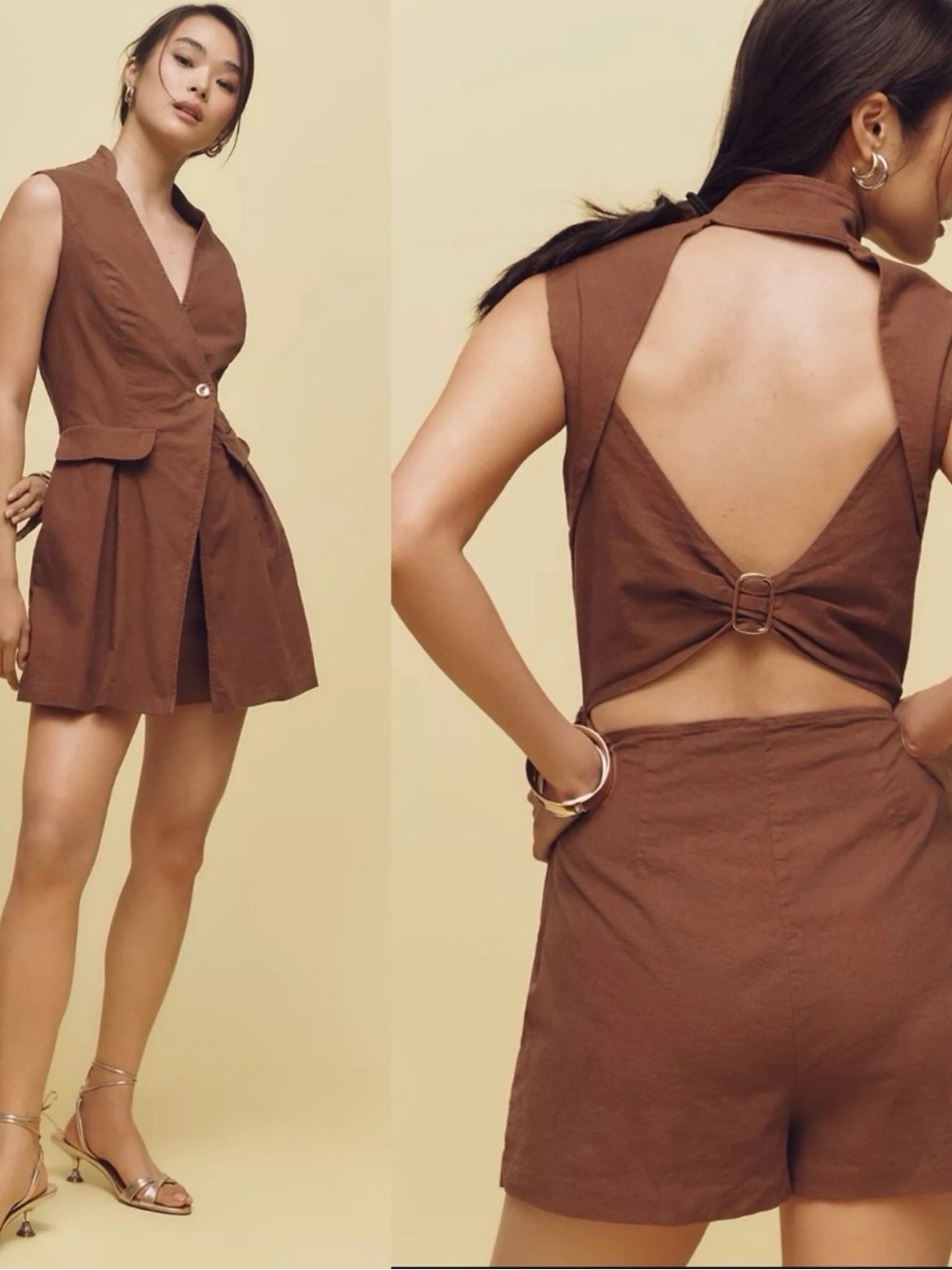 Anthropologie Wrap Linen Playsuit